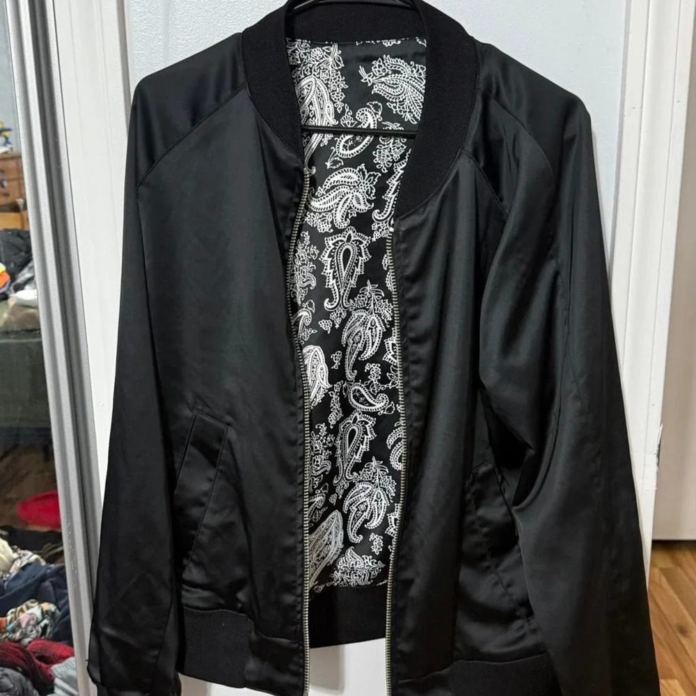 Black and white paisley bomber jacket